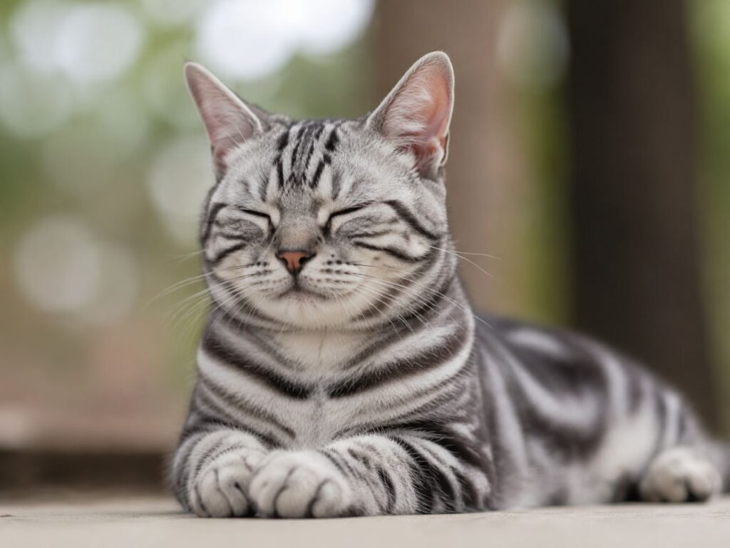 The quiet cat is squinting its eyes.